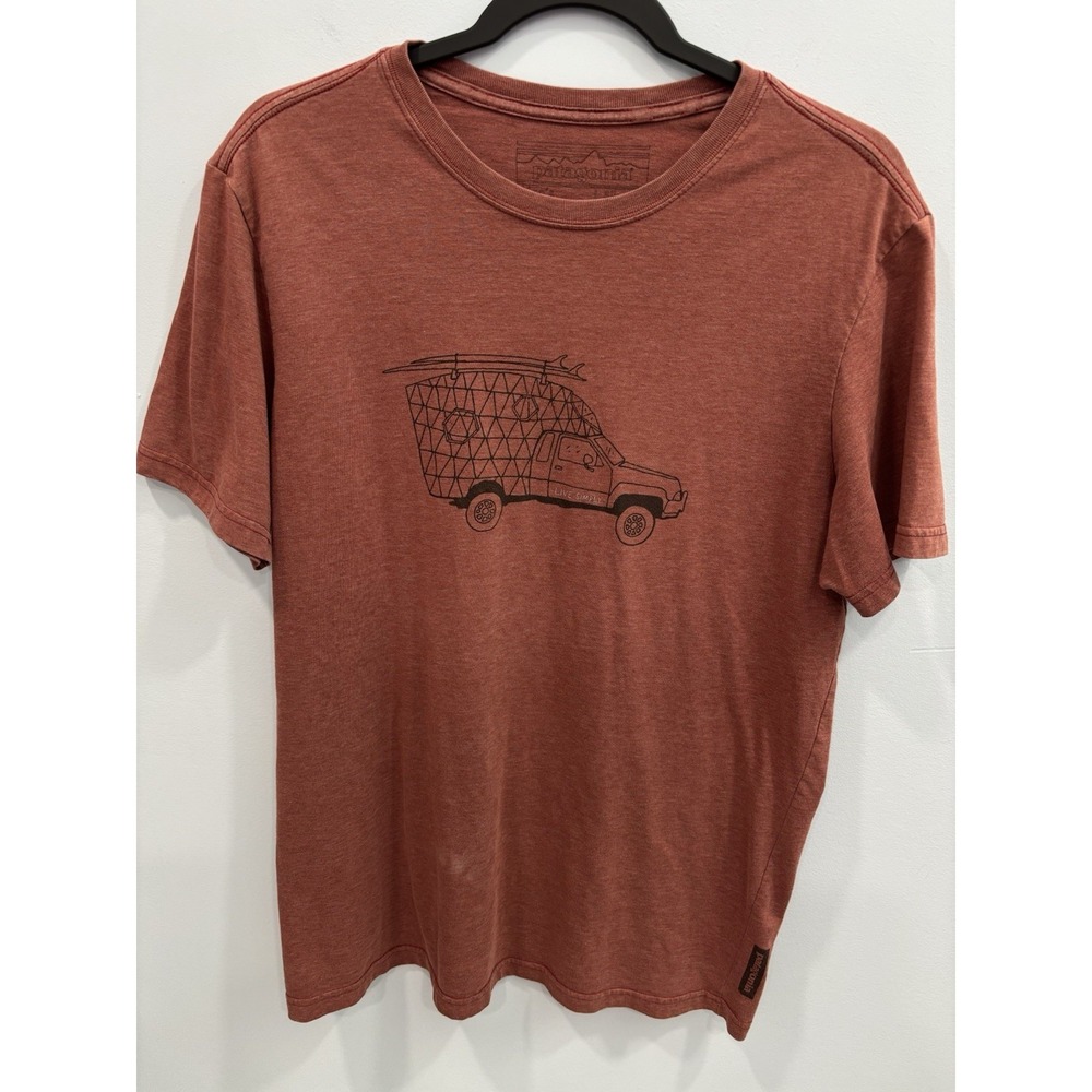 Patagonia Men's L Slim Fit Graphic Truck Tee Rust Organic Cotton Poly Blend